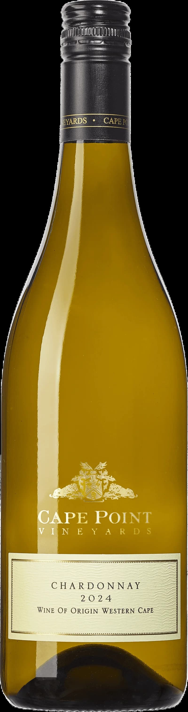 Flaska vitt vin från Cape Point Vineyards mot en solig bakgrund.