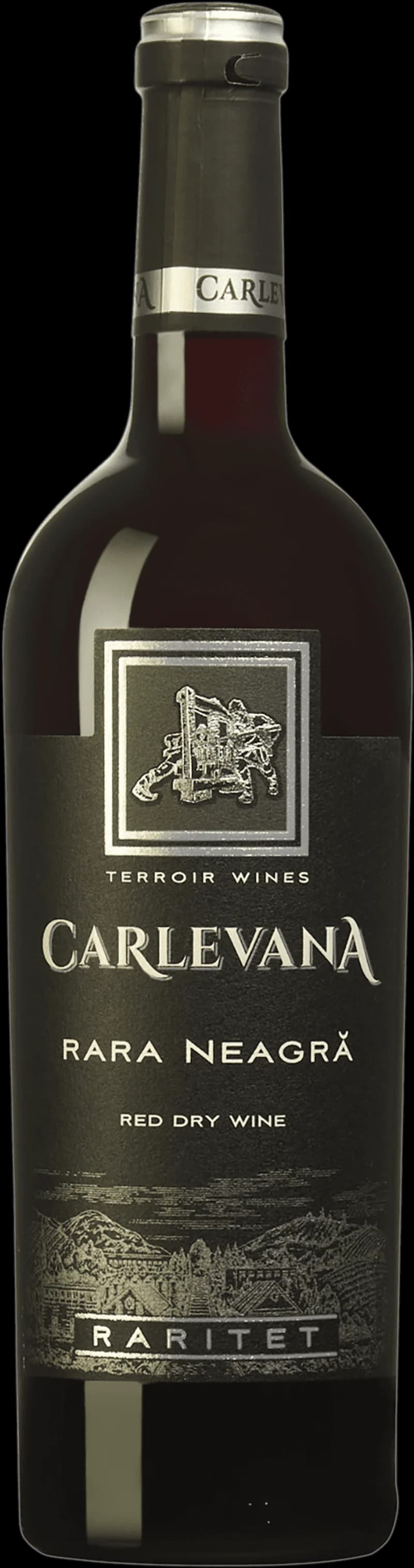 Flaska rött vin från Carlevana Winery på bordet