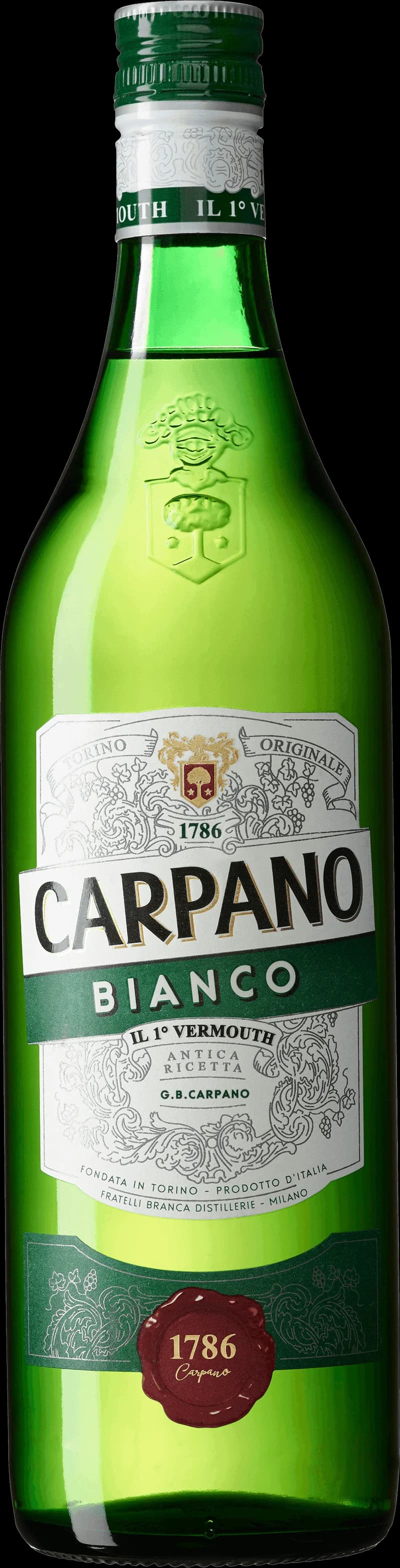 Flaska med Carpano Vermouth på en barhylla.