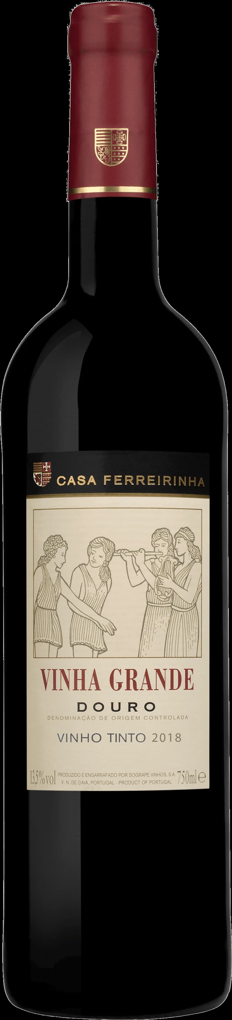 Flaska av Casa Ferreirinha rött vin mot neutral bakgrund