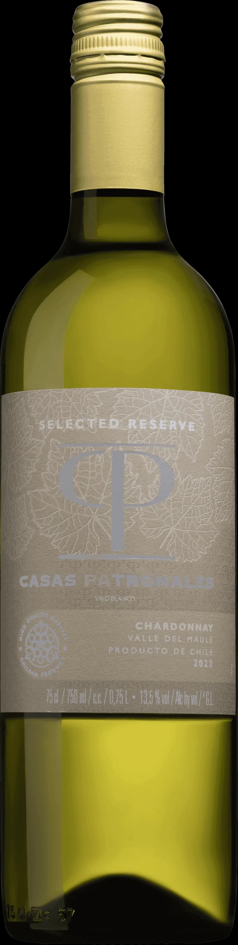 Flaska Casas Patronales vitt vin mot en ljus bakgrund