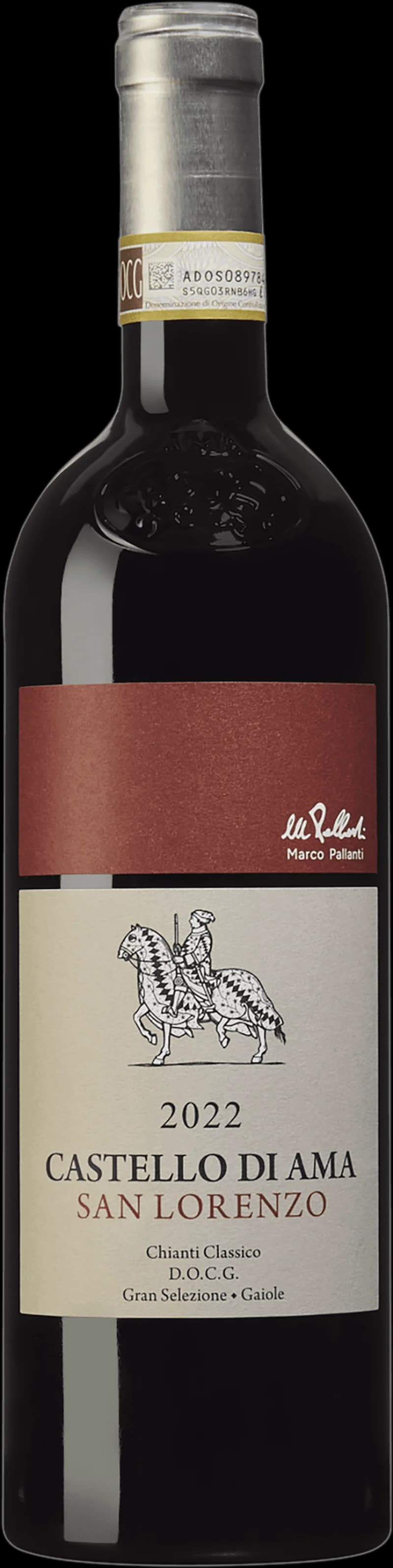 Flaska av Castello di Ama rött vin från årgång 2018