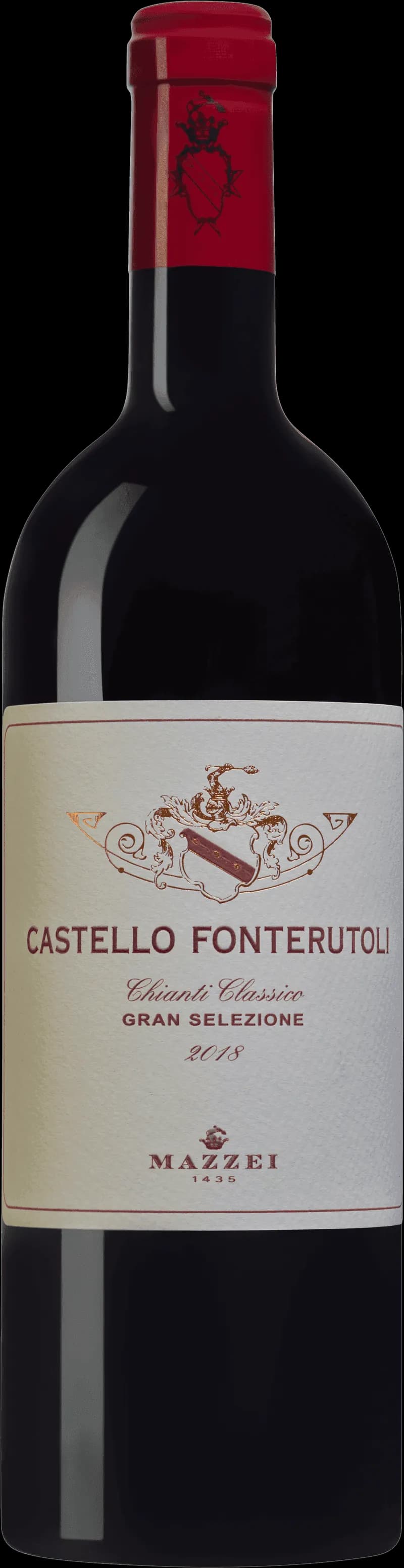 Flaska av rött vin från Castello Fonterutoli