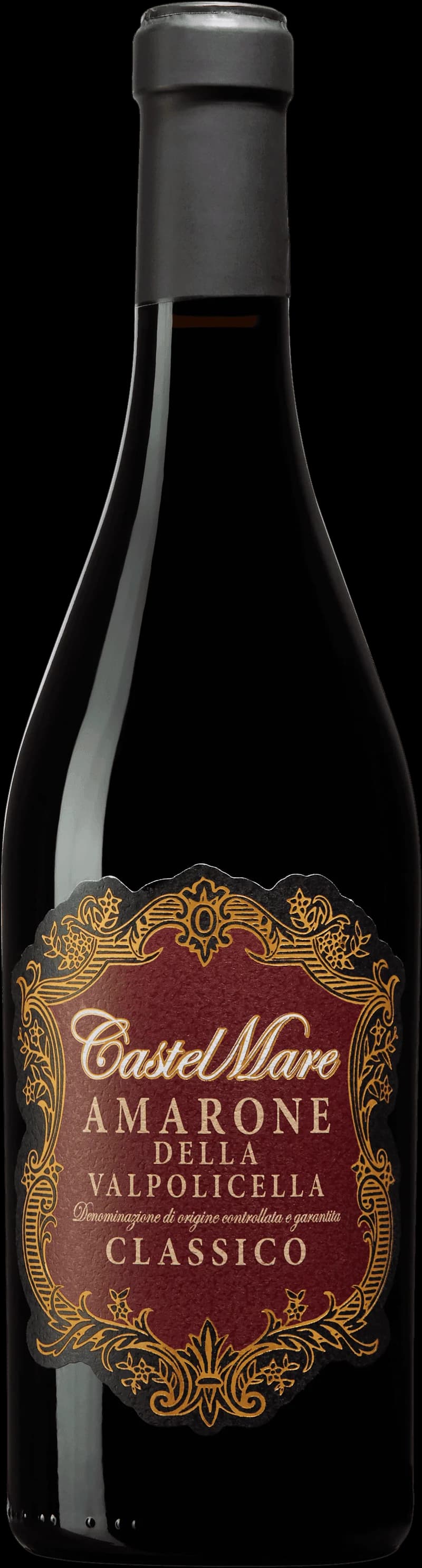 Flaska av Castelmare rött vin på bordet