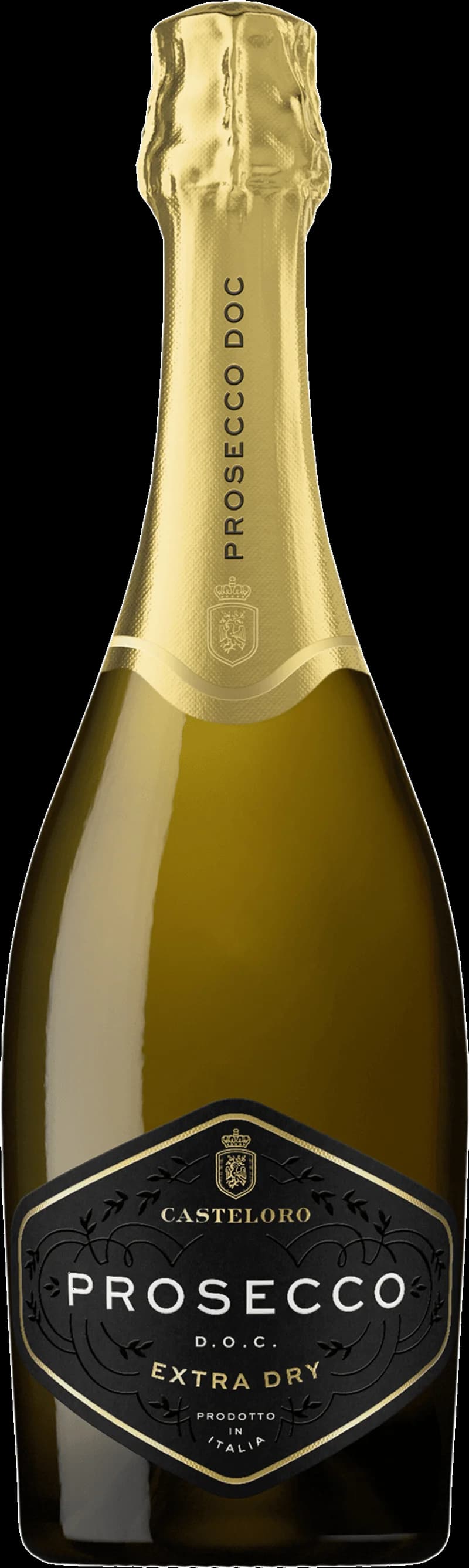 Flaska Casteloro mousserande vin mot neutral bakgrund