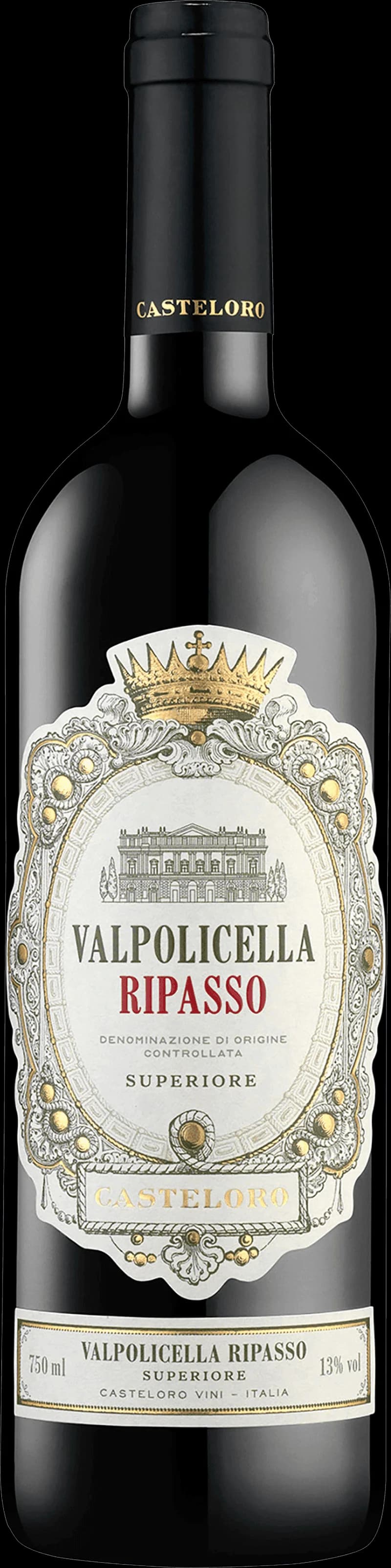 Flaska av rött vin från Casteloro