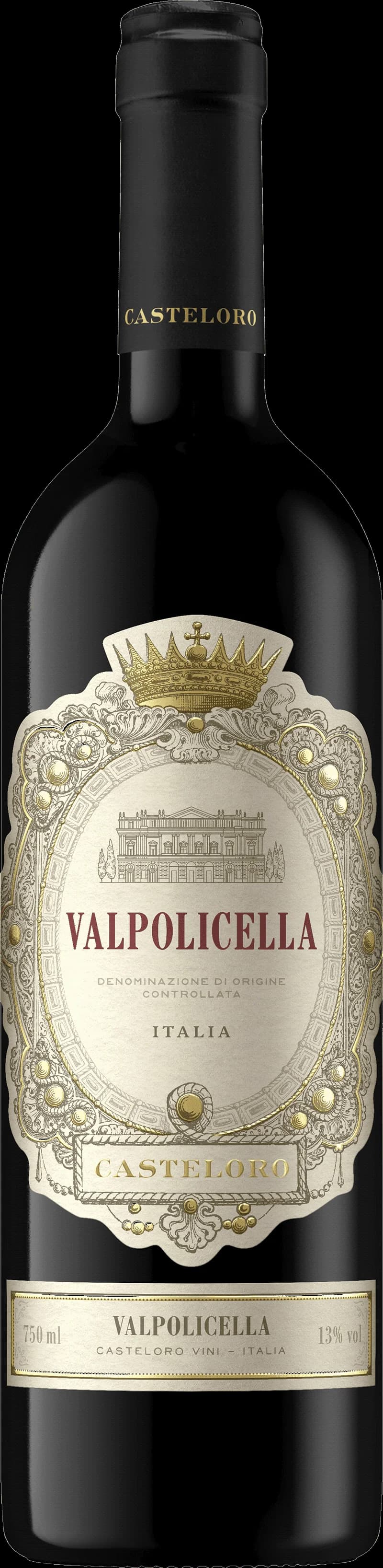 Flaska av rött vin från Casteloro