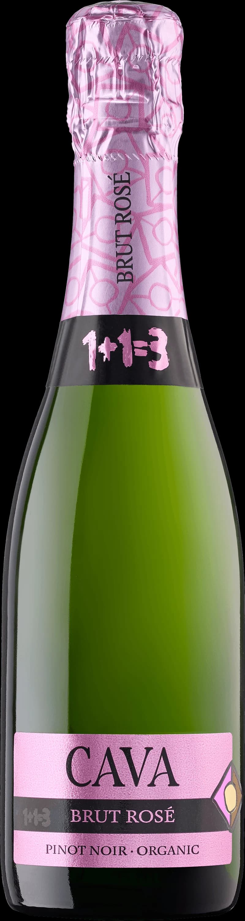 Flaska med cava brut rosé mousserande vin och glas med bubblande dryck.