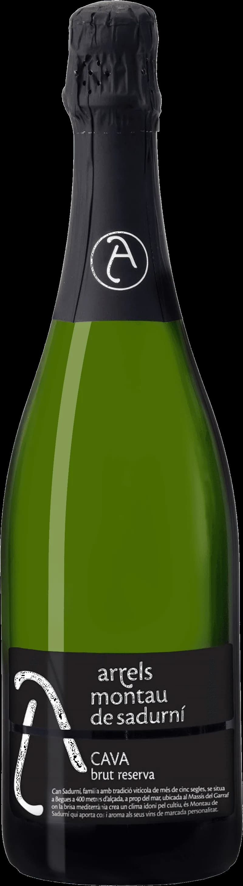 Flaska med Cava Arrels Montau de Sadurn, ett mousserande vin från Spanien.