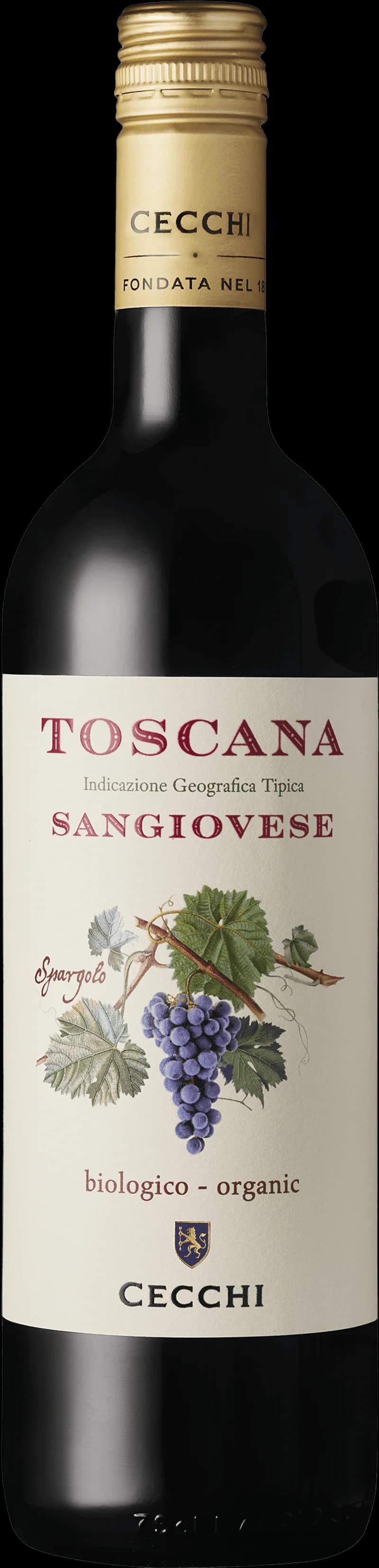 Flaska av Cecchi rött vin på vit bakgrund