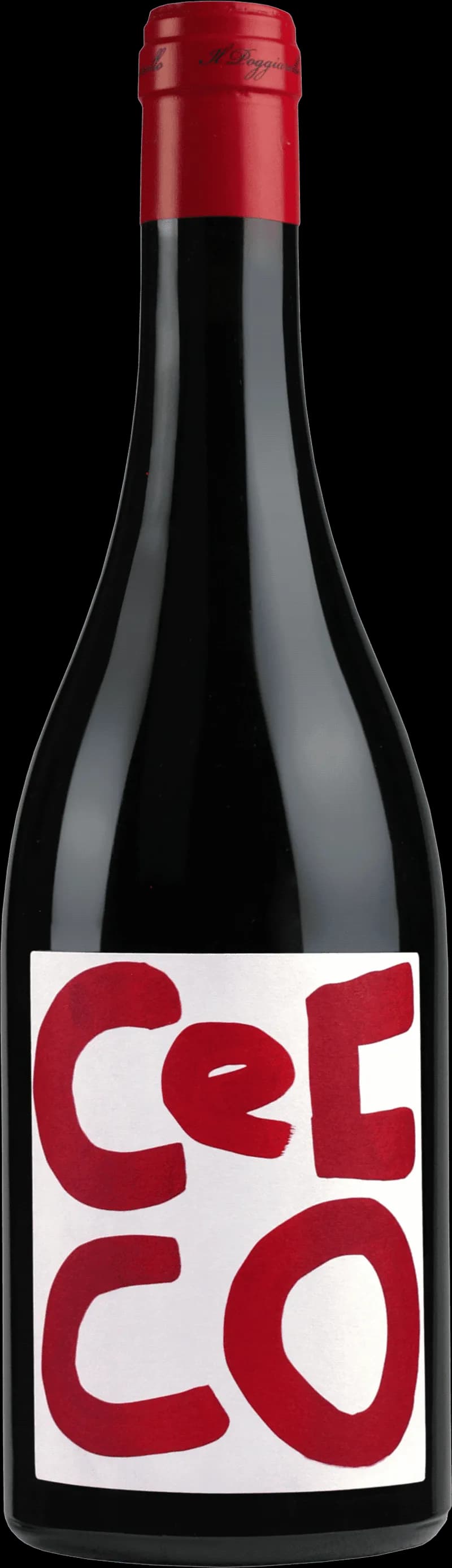 Flaska med Cecco Vino rött vin på en bordsservering.