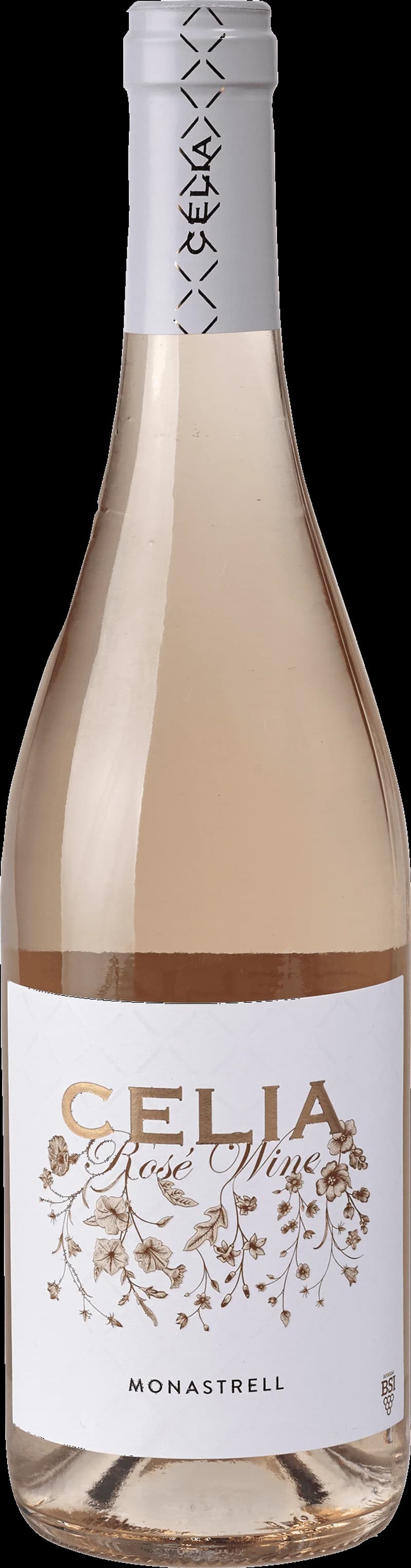Celia Rosé rosévin i ett vinglas mot en ljus bakgrund.