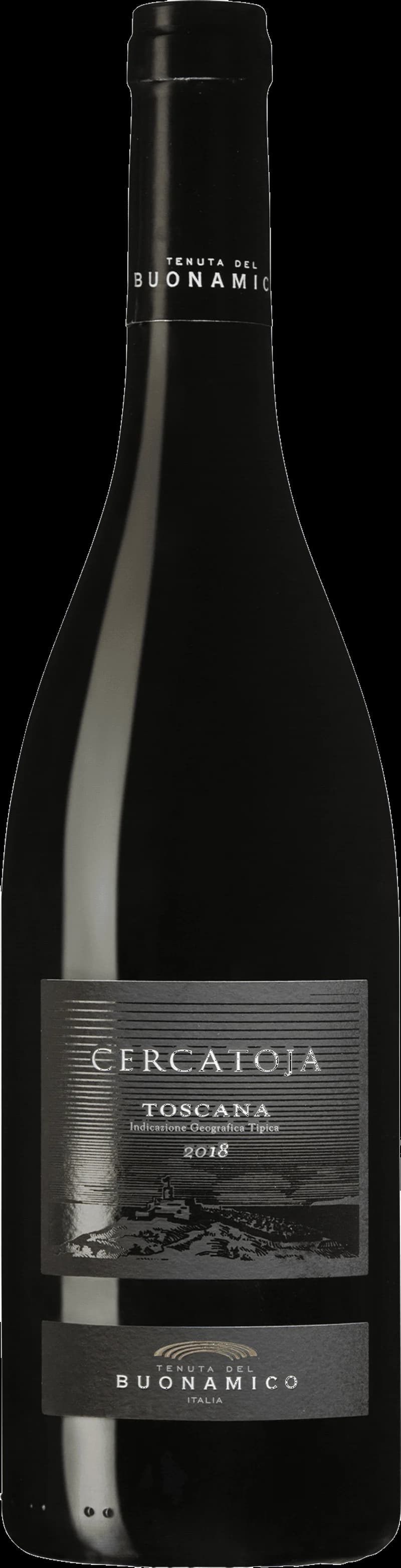 Flaska med Cercatoja rött vin på en bordsservering.