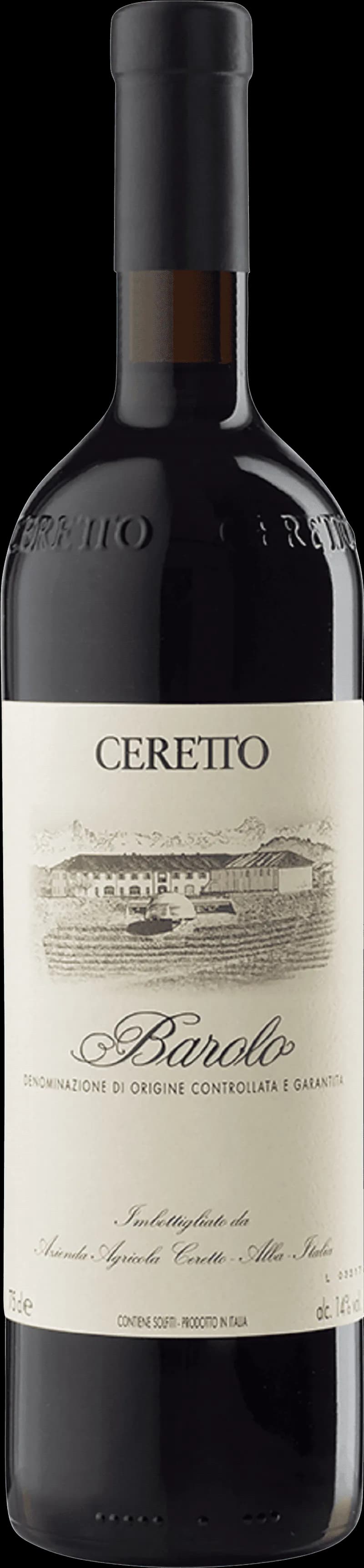 Flaska av Ceretto rött vin mot neutral bakgrund