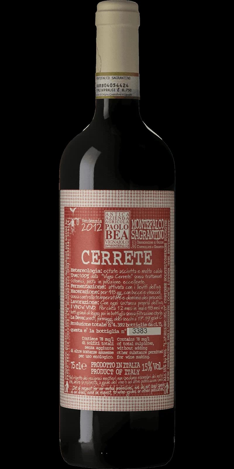 Flaska med Cerrete rött vin på en bordsservering