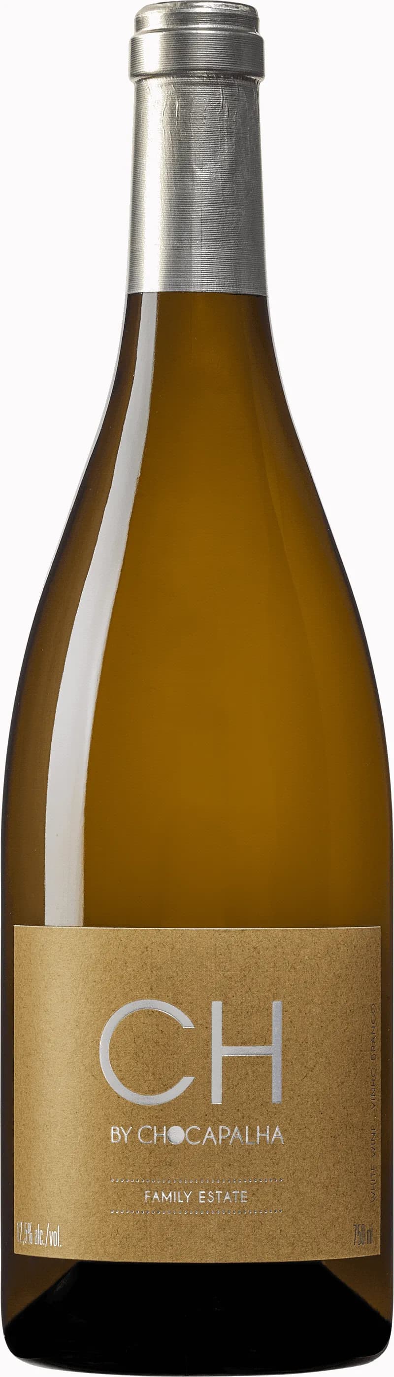 Flaska av Ch. by Chocapalha vitt vin mot ljus bakgrund