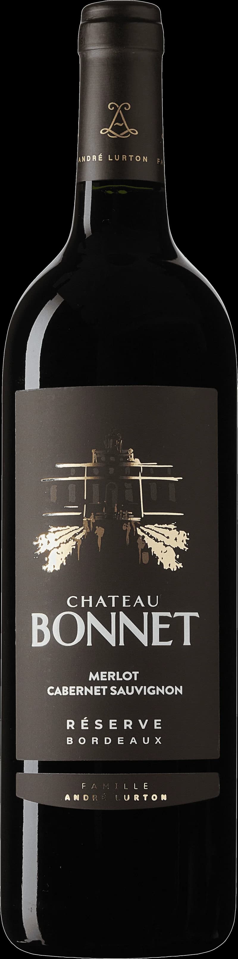 Château Bonnet Reserve rött vin i en flaska med etikett.