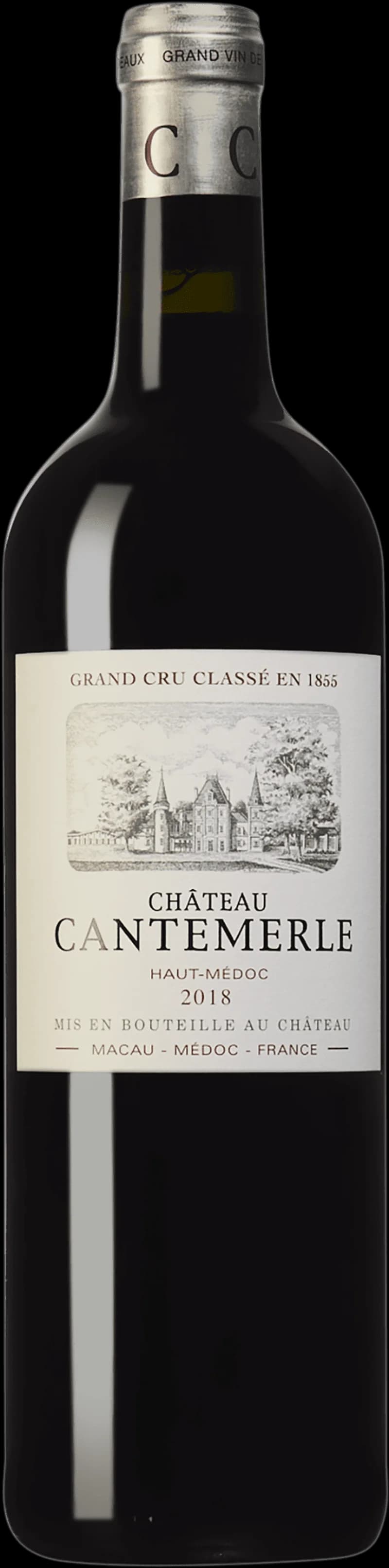 Flaska av rött vin från Château Cantemerle