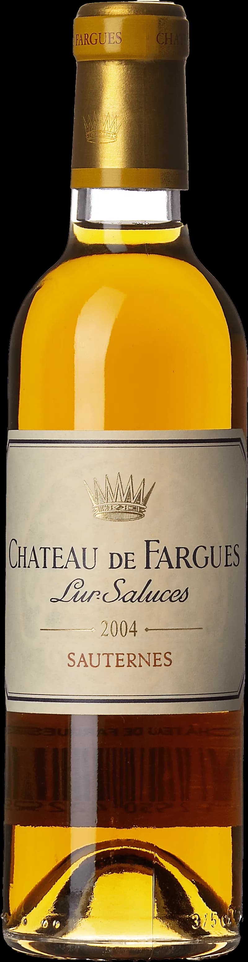 Flaska av Château de Fargues vitt vin mot en mörk bakgrund.