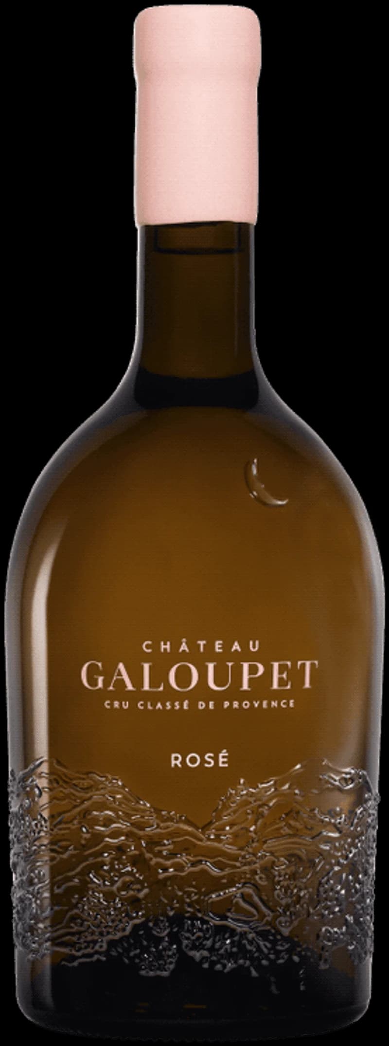 Flaska med Château Galoupet rosévin mot ljus bakgrund