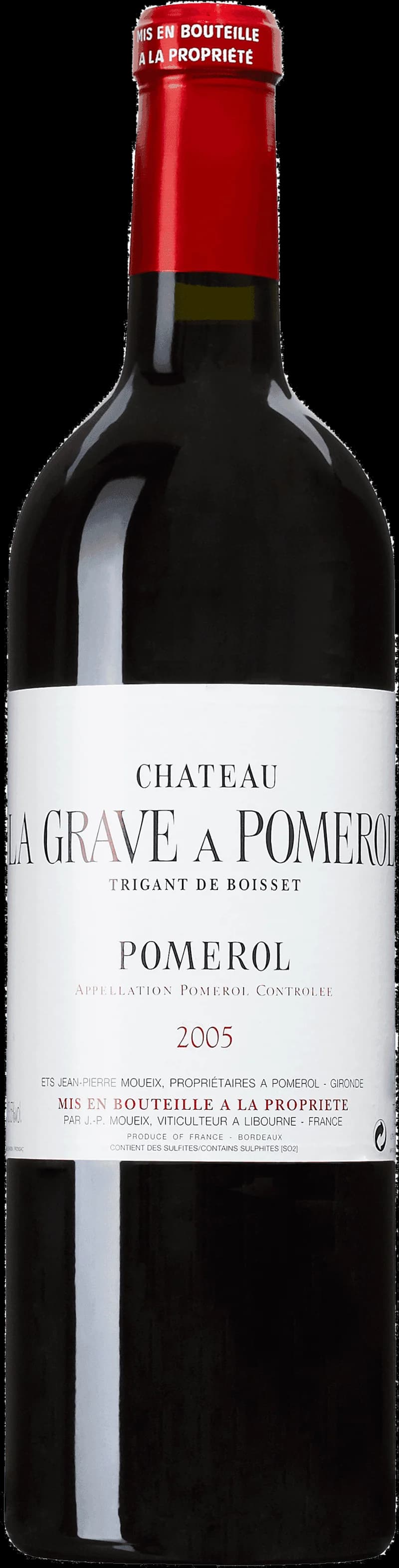 Flaska av Château La Grave Pomerol rött vin från Bordeaux