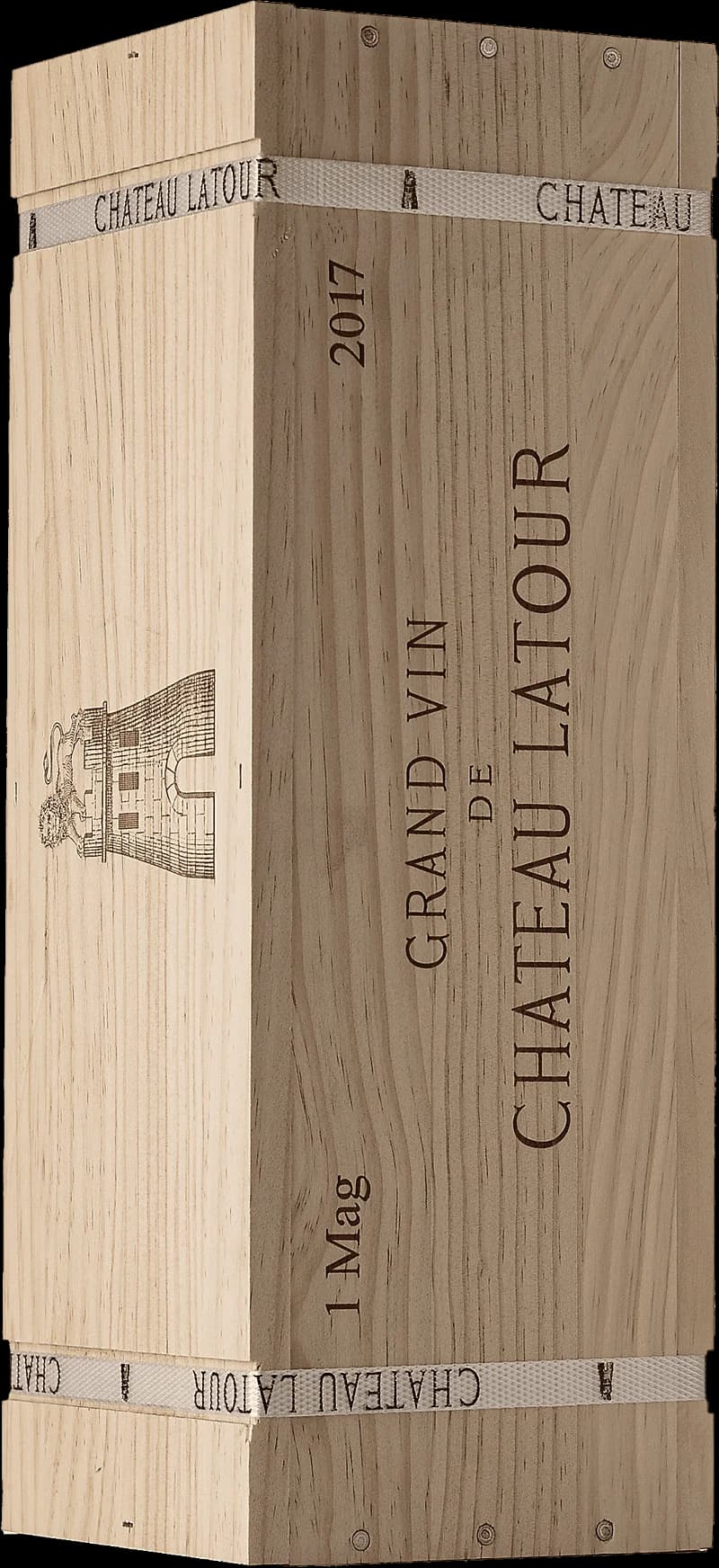 Flaska av Château Latour rött vin mot mörk bakgrund