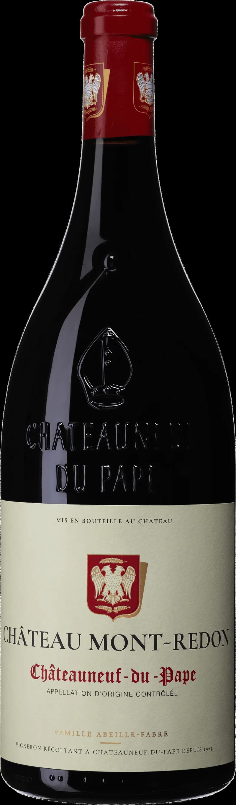 Flaska Château Mont-Redon rött vin mot neutral bakgrund