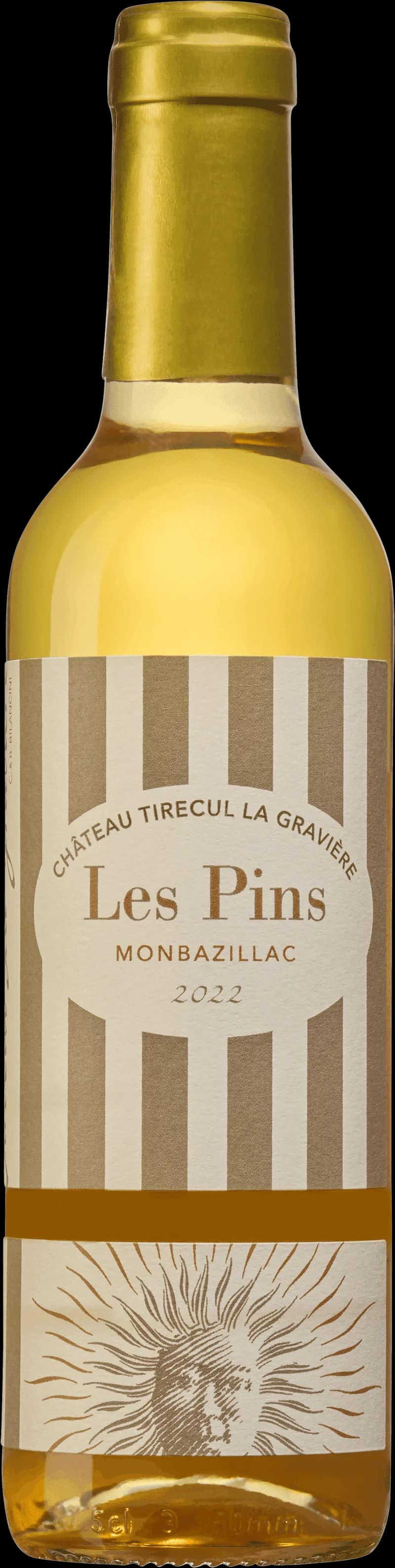 Château Tirecul vitt vin i en flaska med etikett.