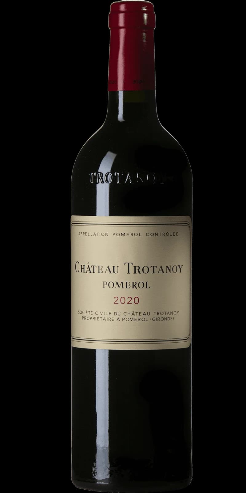 Flaska av Château Trotanoy rött vin från Bordeaux