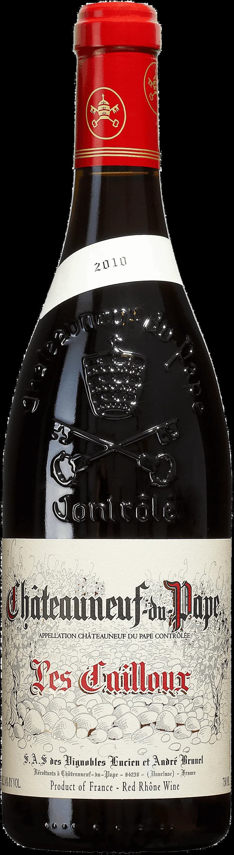 Flaska Châteauneuf-du-Pape Les Cailloux rött vin från södra Rhône.