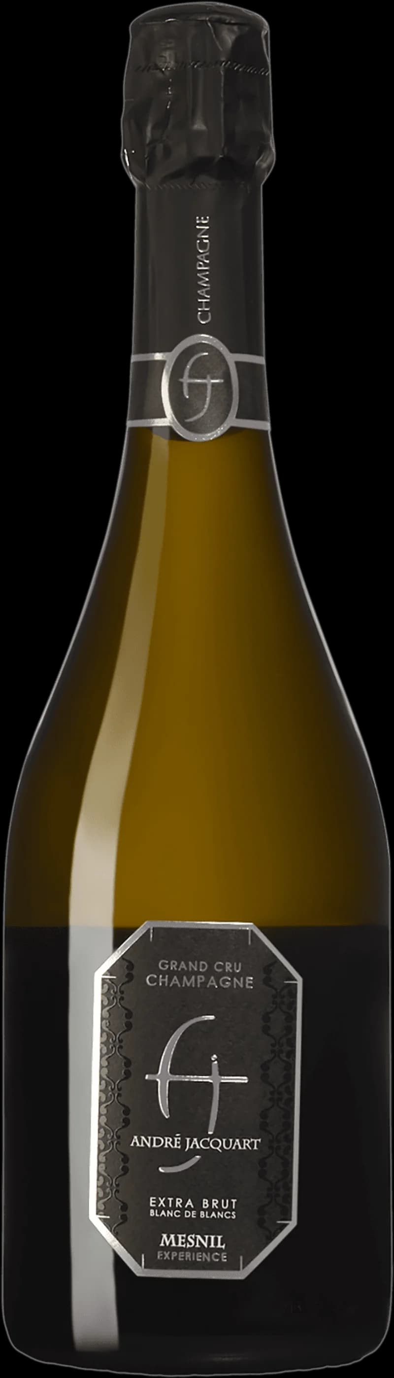 Flaska med champagne André Jacquart, ett mousserande vin från Champagne, Frankrike.