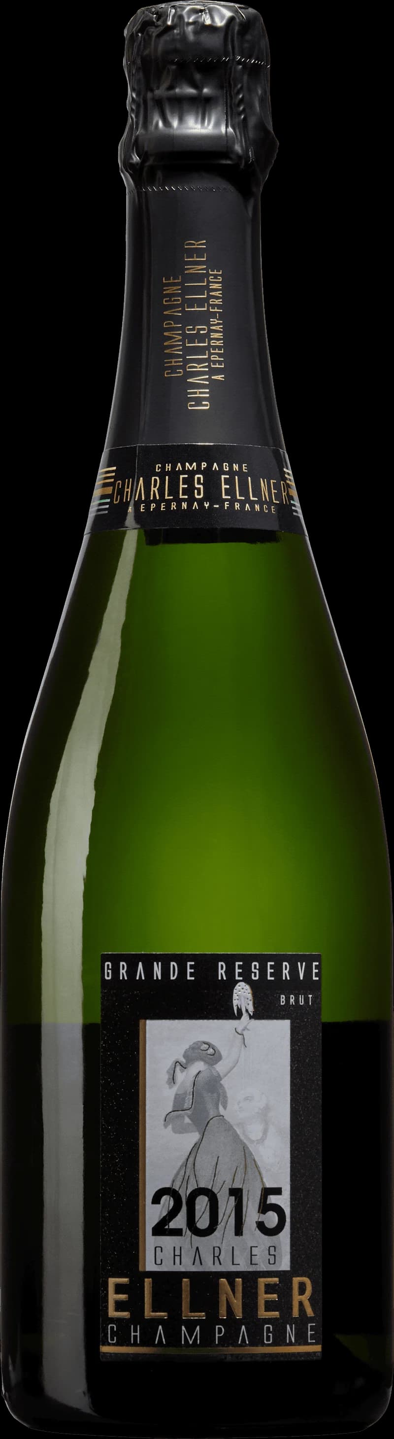 Flaska av champagne Charles Ellner, ett mousserande vin från Frankrike.