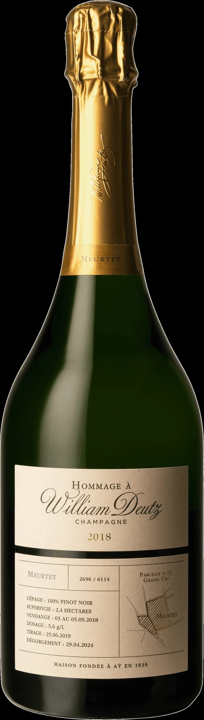 Flaska med champagne Deutz mousserande vin mot mörk bakgrund