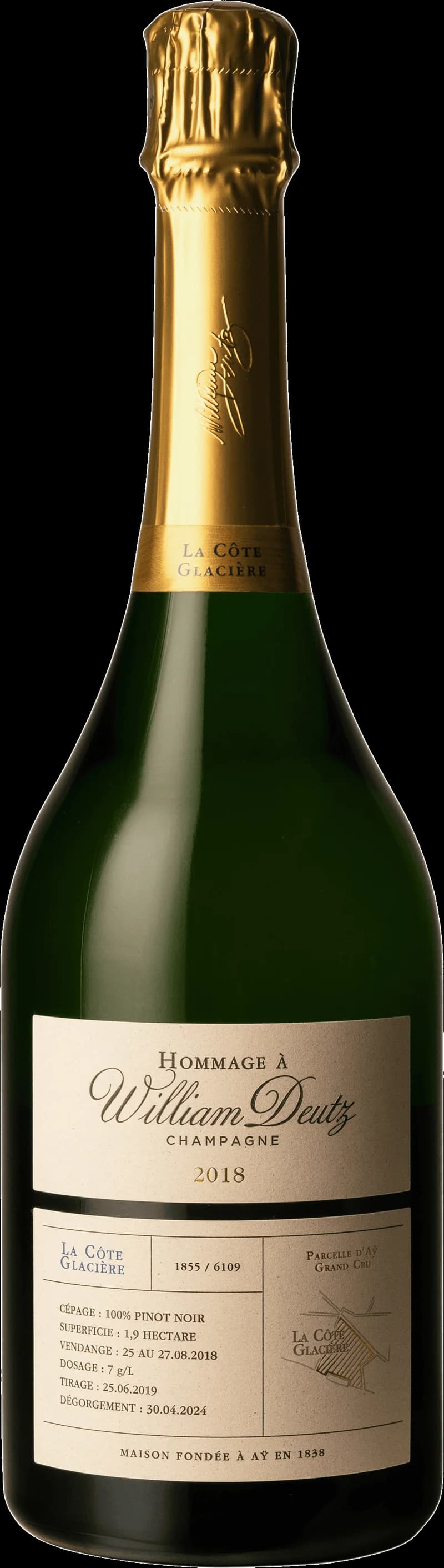 Flaska champagne Deutz med glas och bubbel