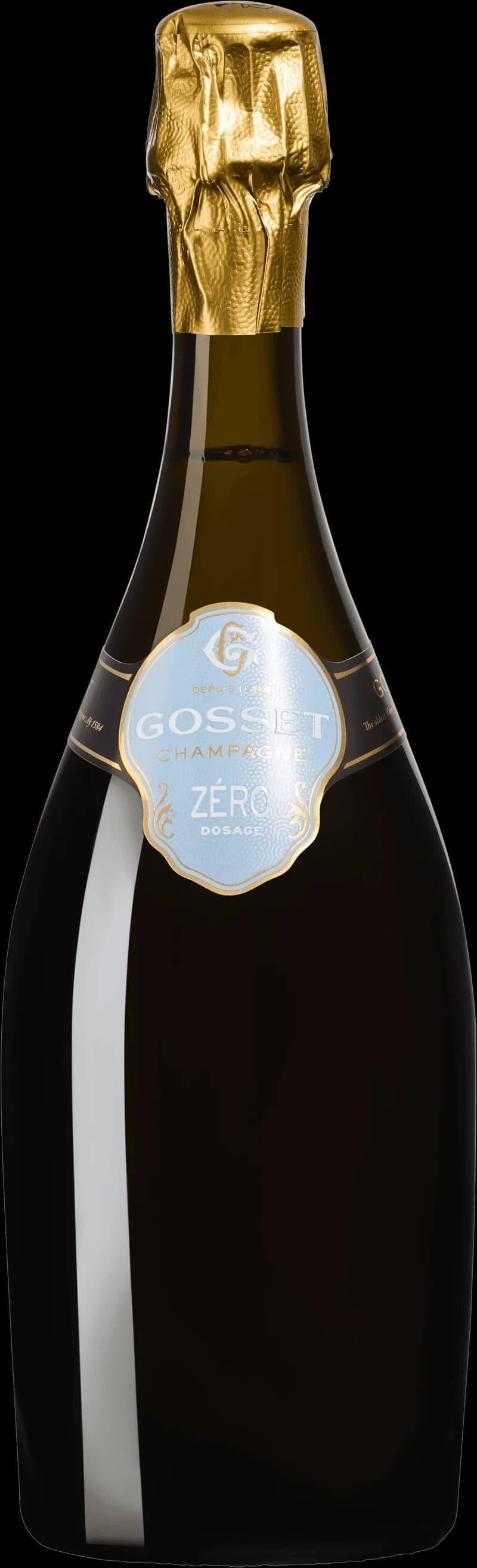Flaska champagne Gosset på vit bakgrund