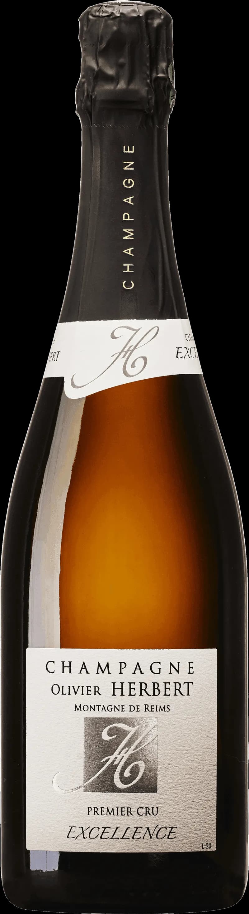 Flaska champagne från Olivier Herbert med mousserande vin i ett glas.
