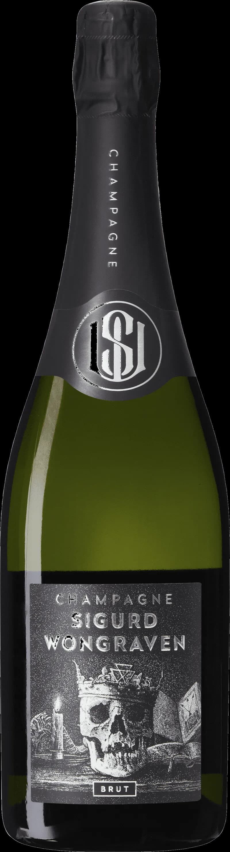 Flaska champagne från Sigurd Wongraven med mousserande vin i glas.