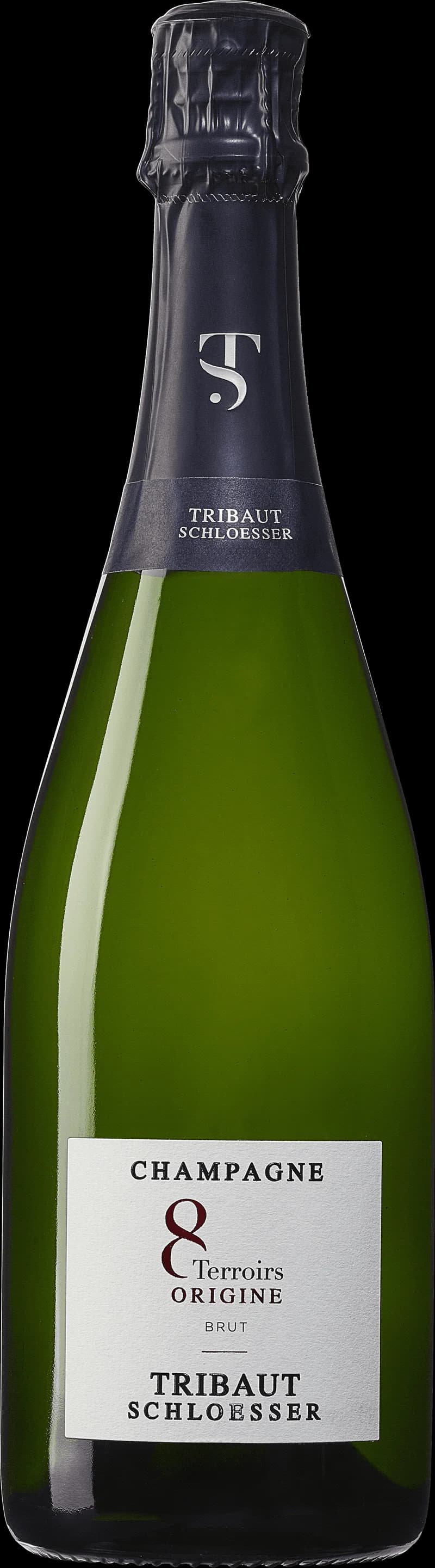 Flaska champagne från Tribaut med mousserande vin i glas