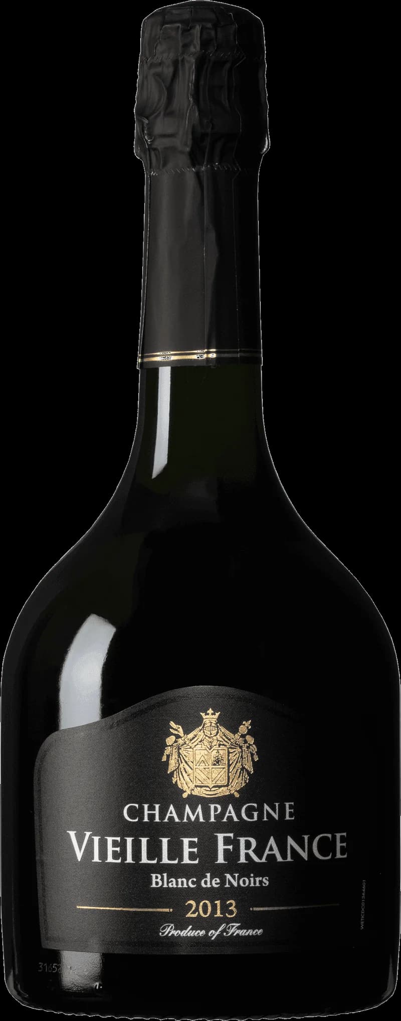 Flaska med champagne Vieille France, ett mousserande vin från Frankrike.