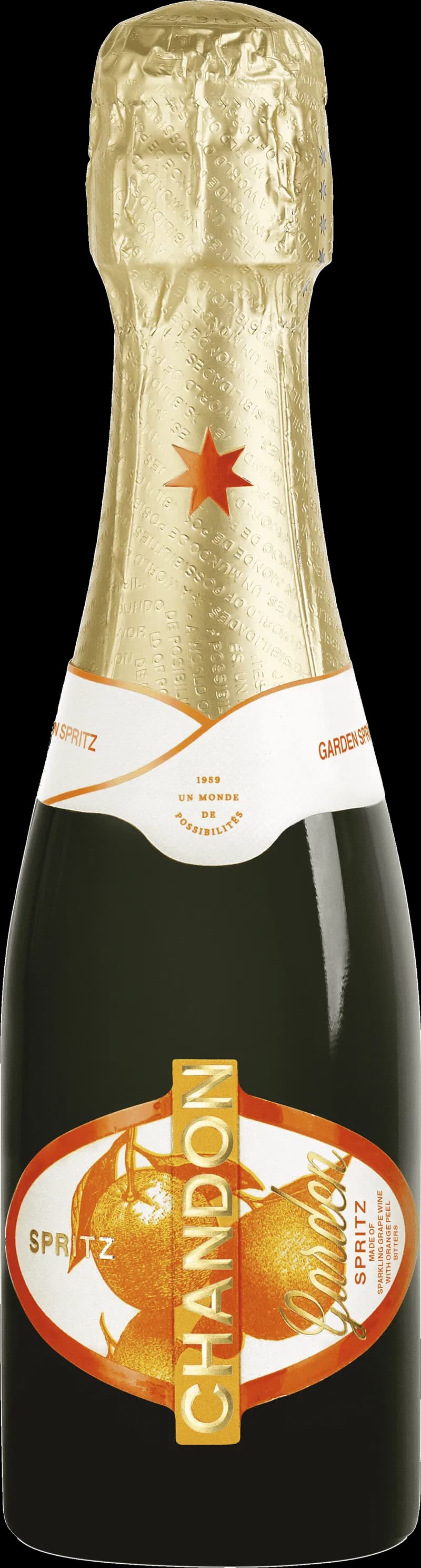 Chandon Spritz mousserande vin i ett glas med is och citronskiva.