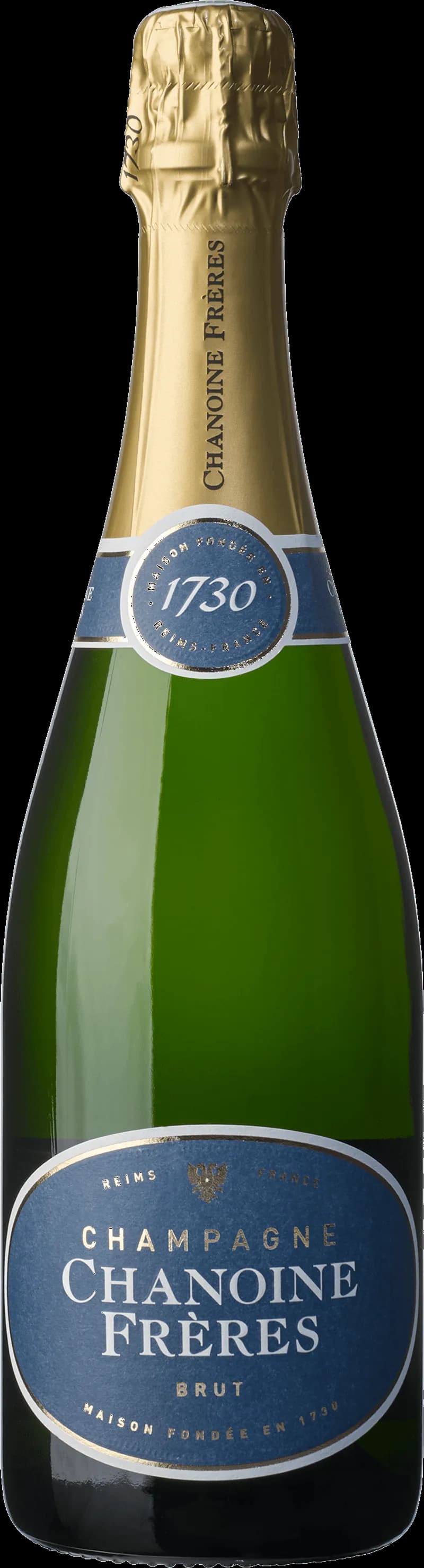 Flaska Chanoine mousserande vin mot ljus bakgrund