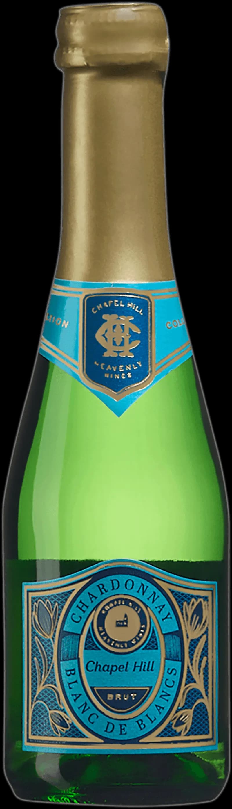 Flaska och glas med mousserande vin från Chapel Hill