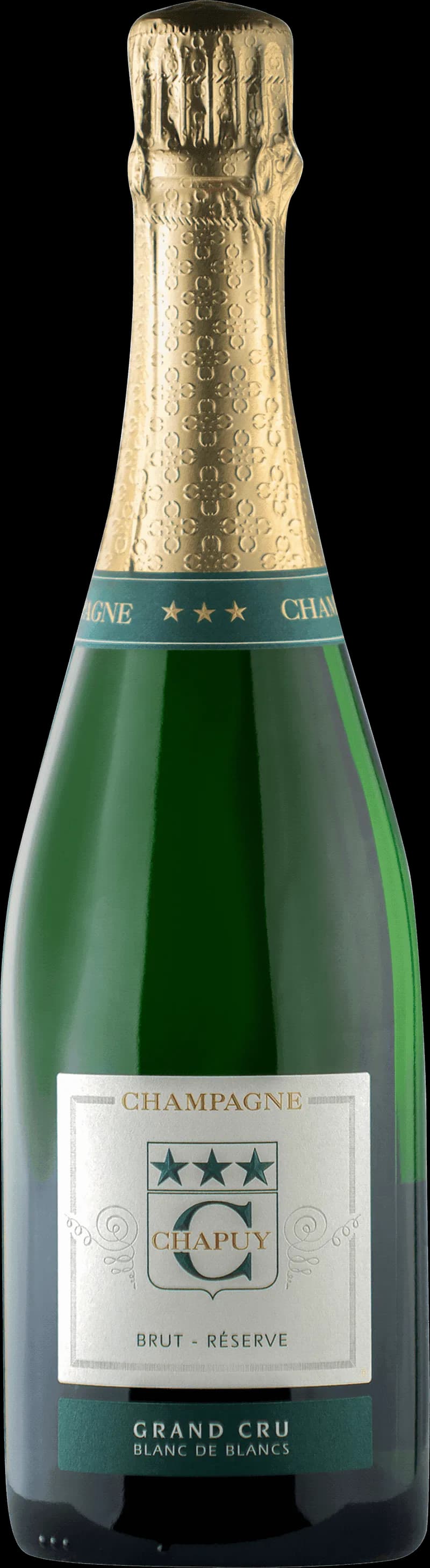 Flaska Chapuy mousserande vin på vit bakgrund