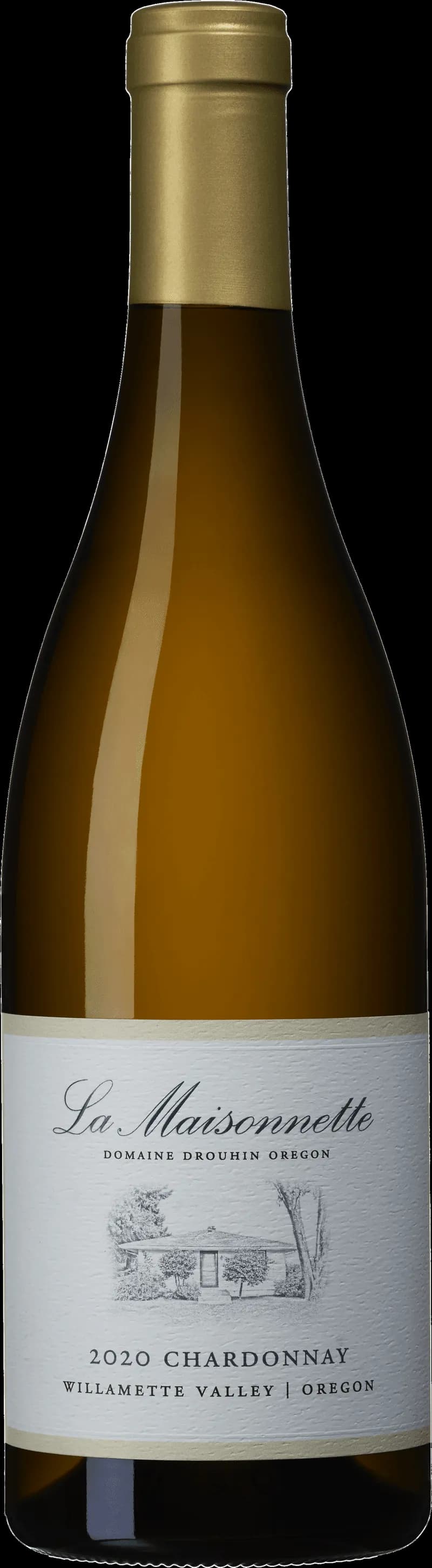 Ett glas chardonnay vitt vin på ett bord.