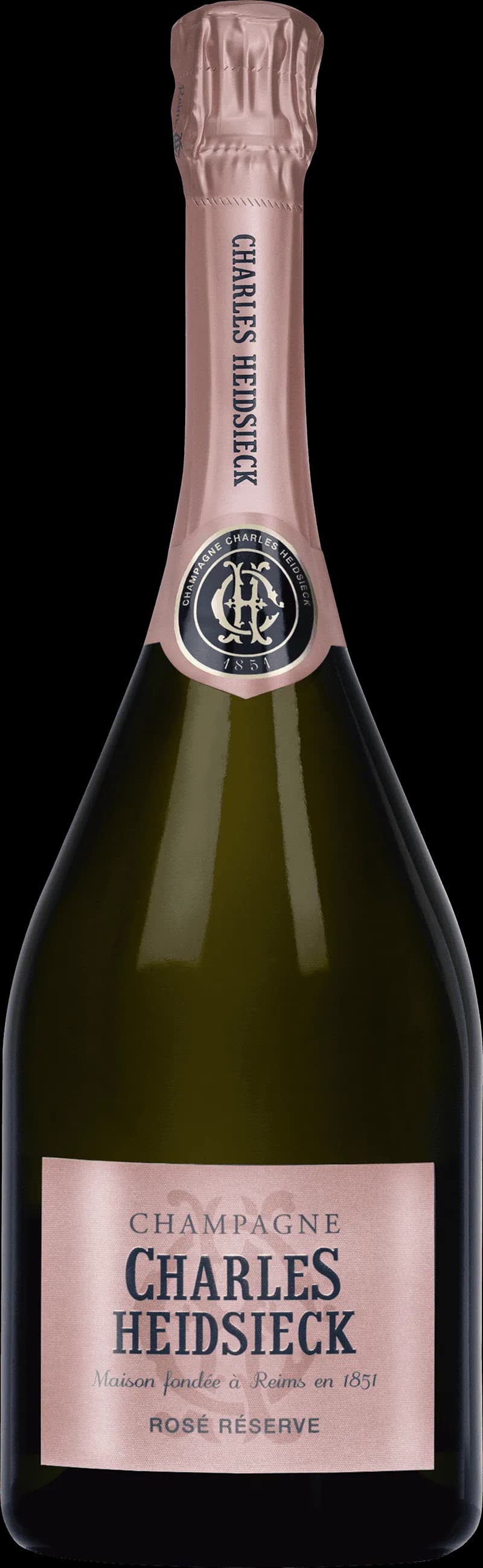 Flaska Charles Heidsieck champagne mot mörk bakgrund