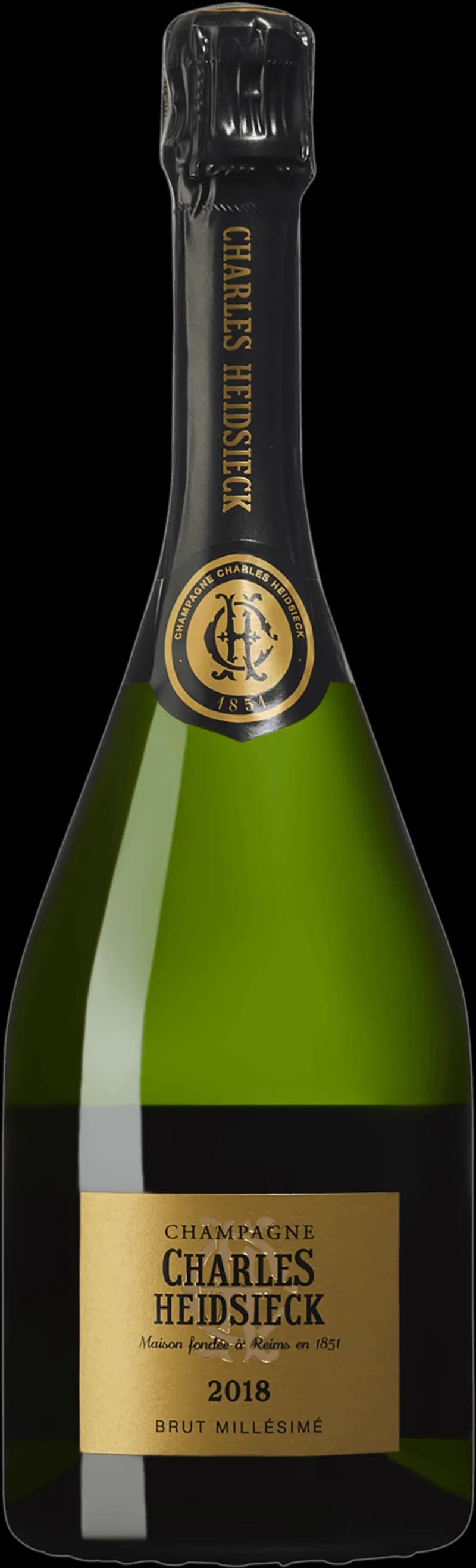 Flaska Charles Heidsieck champagne mot mörk bakgrund