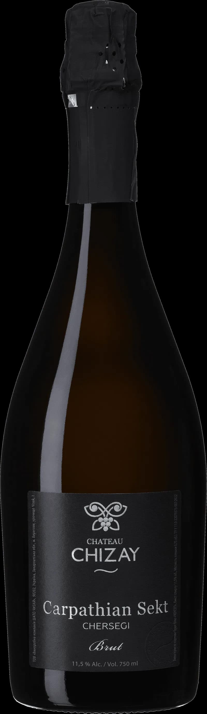 Château Chizay mousserande vin i en flaska med etikett.