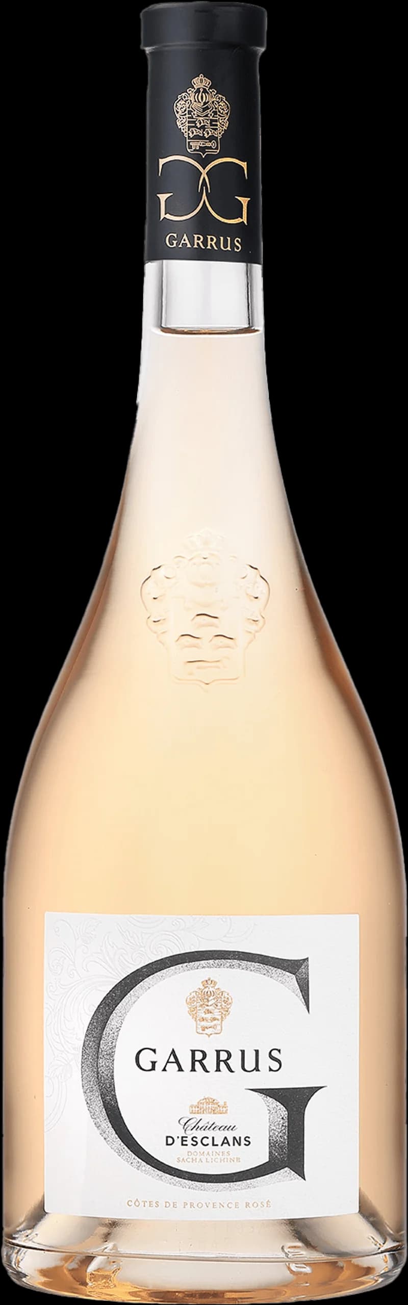 Château d'Esclans rosévin i en elegant flaska mot en ljus bakgrund.