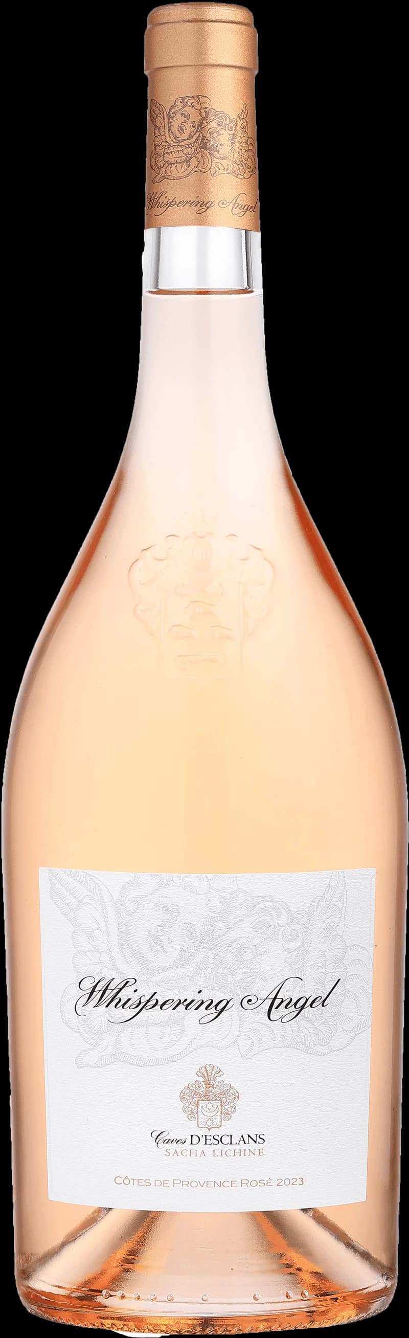 Flaska av Château d'Esclans rosévin mot ljus bakgrund