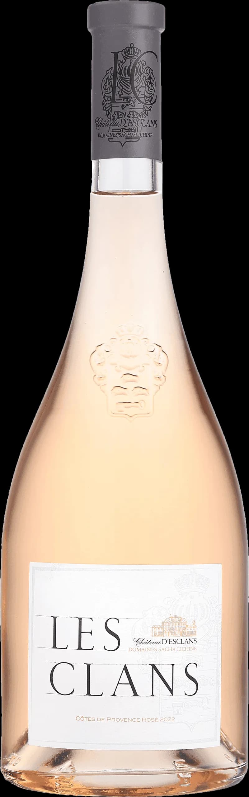Flaska av Château d'Esclans rosévin mot en ljus bakgrund.
